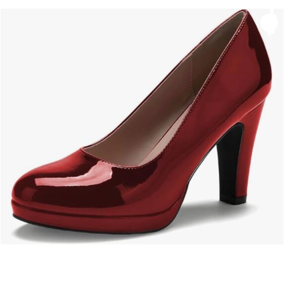 miss left Wine Red Low Platform Chunky High Heel Slip On Closed Round Toe Pump - Picture 1 of 8
